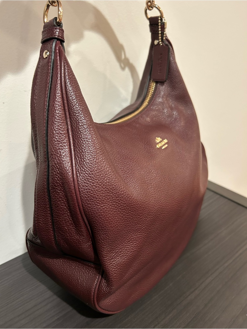 COACH Burgundy Harley Hobo Shoulder Bag Pebble Leather EUC - Picture 4 of 12
